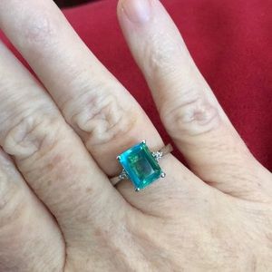Unique Bi-Colored Emerald Cut Ring Sterling Sz 7